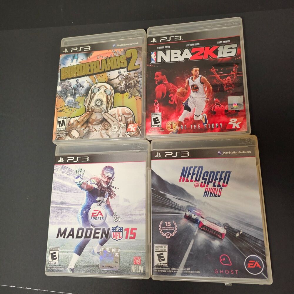 Lot of 4 PS3 Games Need for Speed Rivals Borderlands 2 NBA 2k16 Madden 15 Tested